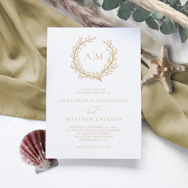 Invitation Coral Reef Nautique Beige Minimal Mariage (Créateur téléchargé)