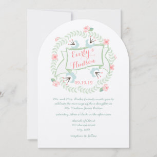 Invitation Coral rose bleu vert Vintage Floral