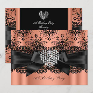 Invitation Coral rose Diamond Coeur Damas fête d'anniversaire