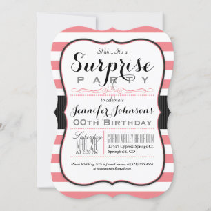 Invitation Coral rose et blanc rayures Surprise