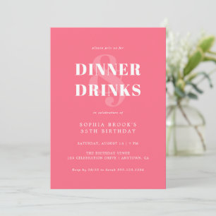 Invitation Coral rose gras Typographie Aduit Anniversaire Dîn
