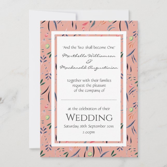 Invitation Coral rose MARIAGE floral personnalisé (Devant)