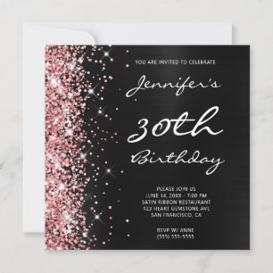 Invitation Coral Rose Pailleté Ombré Noir Feuille 30ème Anniv