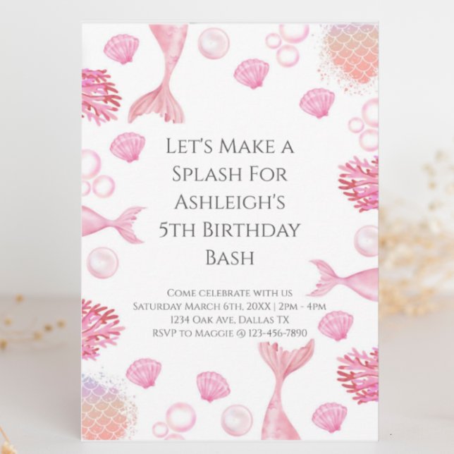 Invitation Coral rose Sirène Thème Anniversaire (Créateur téléchargé)