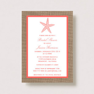 Invitation Coral Starfish Beach Burlap Fête des mariées
