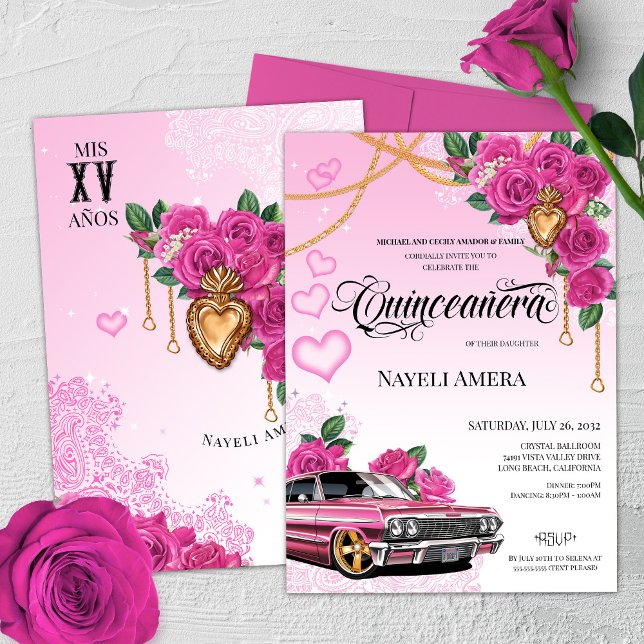 Invitation Corazon rose de Milagros Lowrider Quinceanera (Créateur téléchargé)