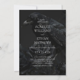 Invitation Corbeau floral noir gothique et Mariage Rose
