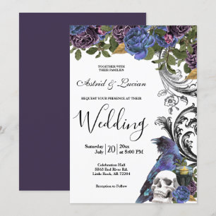 Invitation Corbeau foncé et Mariage gothique du crâne