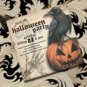 Invitation Corbeau JACK-O'-LANTERN Main de squelette Ha