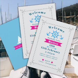 Invitation Corde nautique gris anniversaire