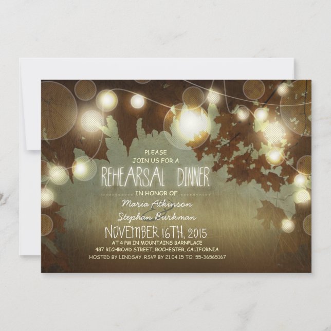 Invitation cordes lumières répétition rustique dîner invitati (Devant)
