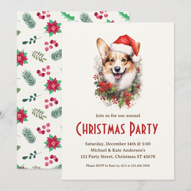 Invitation Corgi dans le Noël du chien animal de compagnie du (Devant / Derrière)