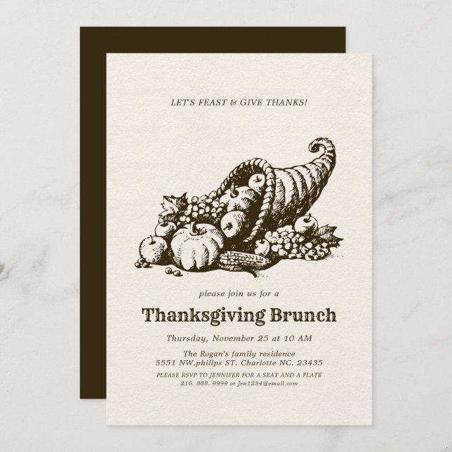 Invitation Corne de Plenty | Brunch Thanksgiving (Devant / Derrière)