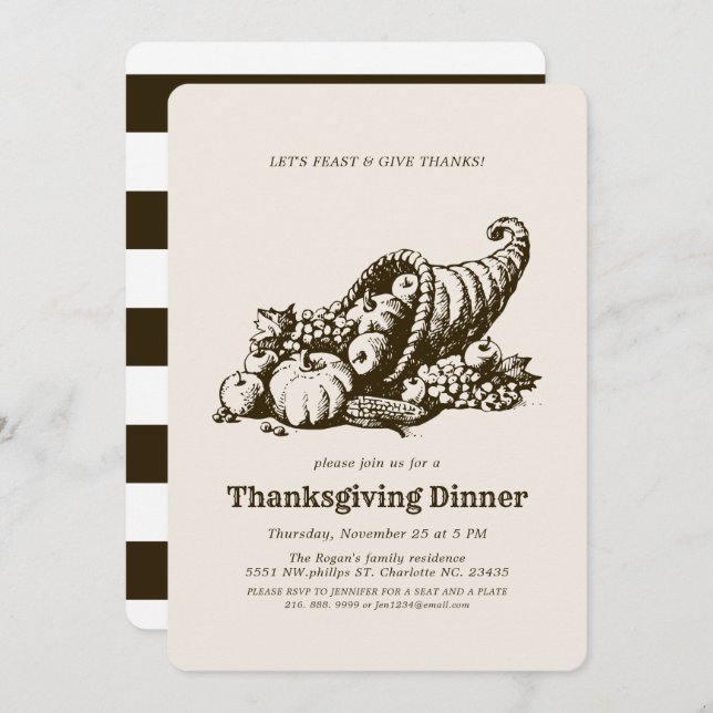 Invitation Corne de Plenty | Dîner Thanksgiving (Devant / Derrière)