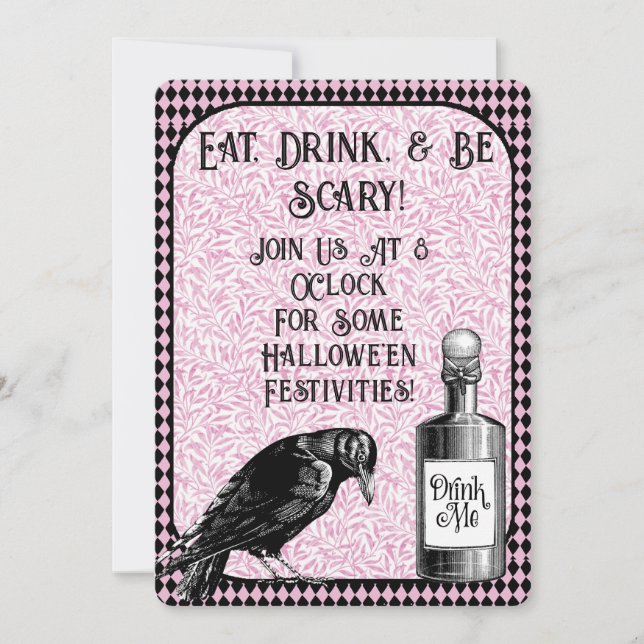 Invitation Corneille noire rose Corneille corneille Halloween (Devant)