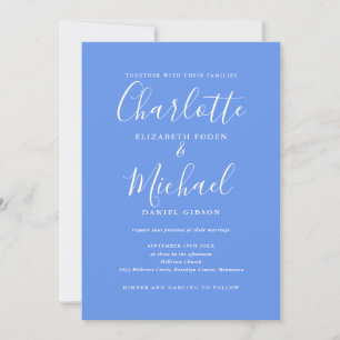 Invitation Cornflower Blue Elegant moderne QR Code Mariage