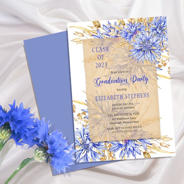 Invitation Cornflower Blue Fleur sauvage Floral Graduation Pa (Créateur téléchargé)