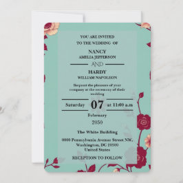 Invitation Cornflower Burgundy Retro Wedding