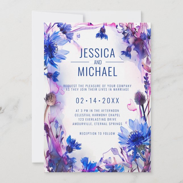 Invitation 💍 Cornflowers et Lavender Bliss mariage (Devant)