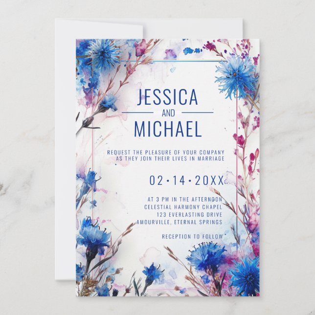 Invitation 💍 Cornflowers et Lavender Bliss mariage (Devant)