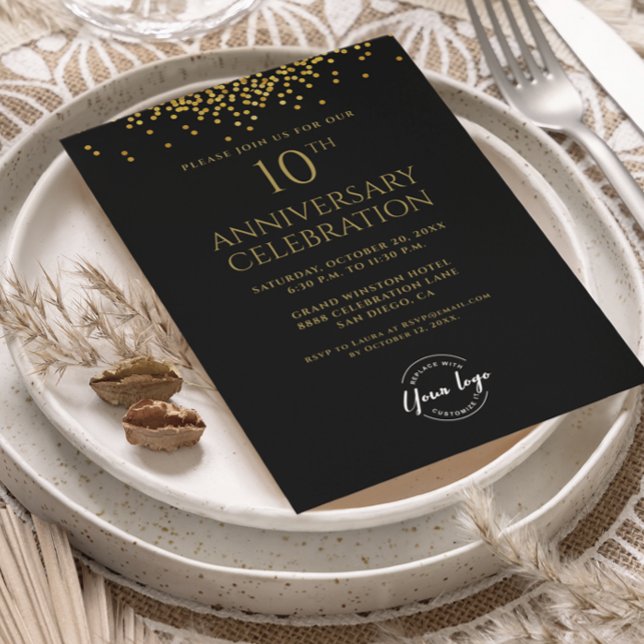 Invitation Corporate Business 10th Anniversary Black Gold  (10th business anniversary custom invitation )