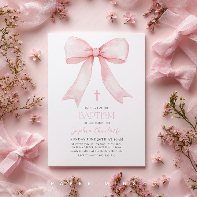 Invitation Corquette De Bow Rose Attache La Fête des mariées  (Pink Bow Baptism Invitation )
