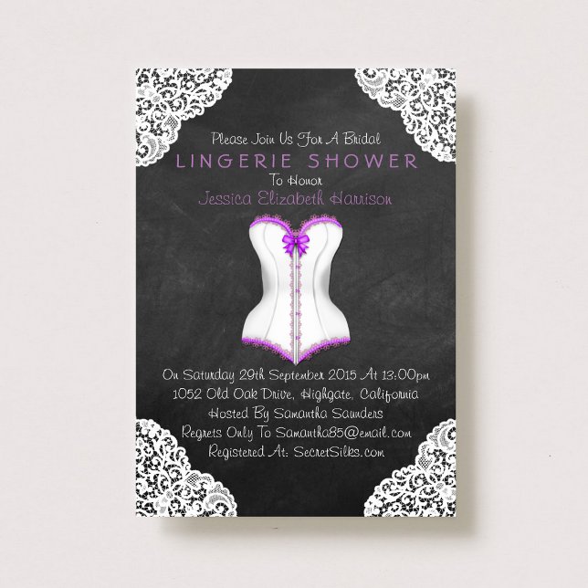 Invitation Corset blanc dentelle Chalboard Lingerie Douche (Créateur téléchargé)
