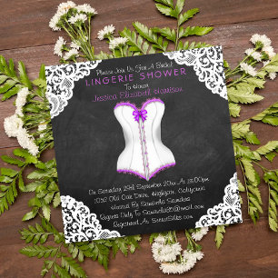 Invitation Corset blanc dentelle Chalboard Lingerie Douche