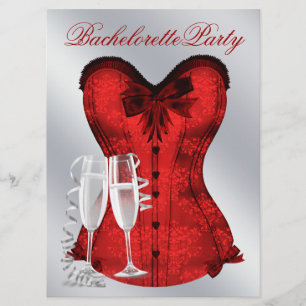 Invitation Corset en Damassé Rouge Fête de Bachelorette Champ