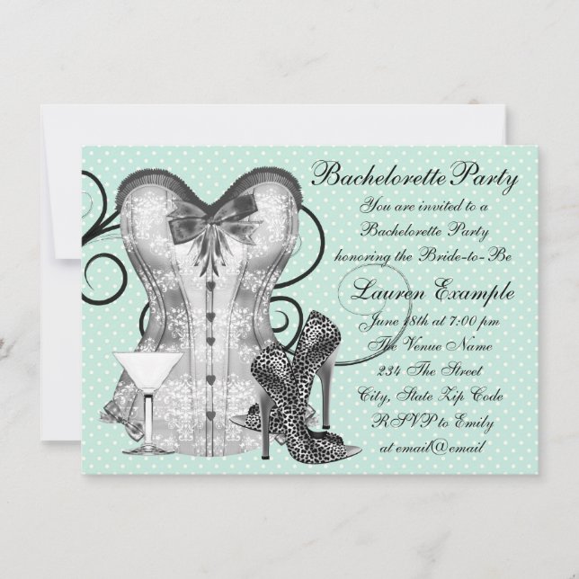 Invitation Corset Martini Turquoise Blue Bachelorette (Devant)