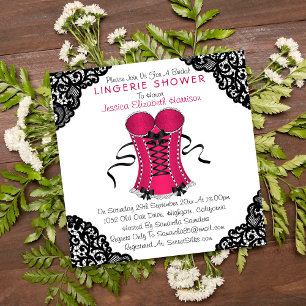 Invitation Corset rose et dentelle noire Douche