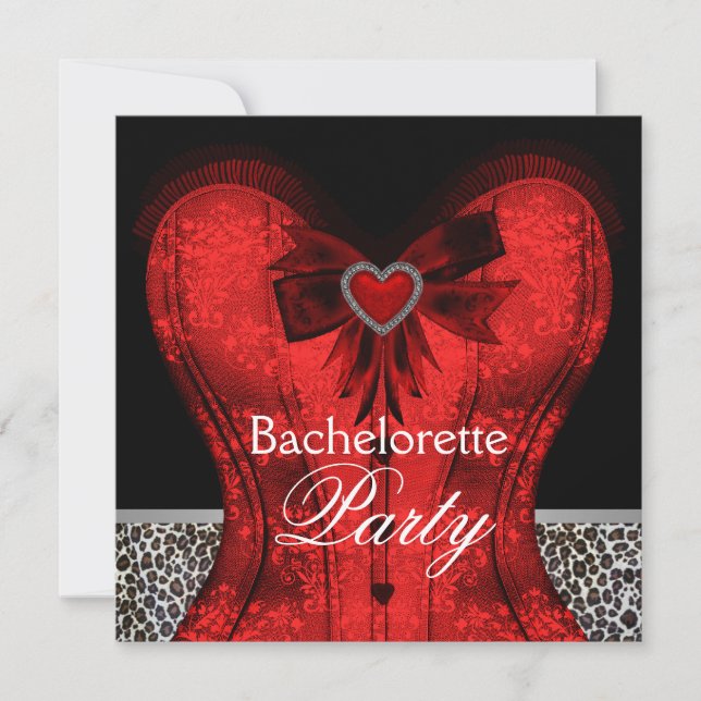 Invitation Corset rouge en damas pour enterrement de vie de j (Devant)