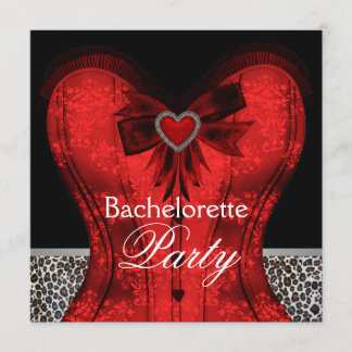 Invitation Corset rouge en damas pour enterrement de vie de j