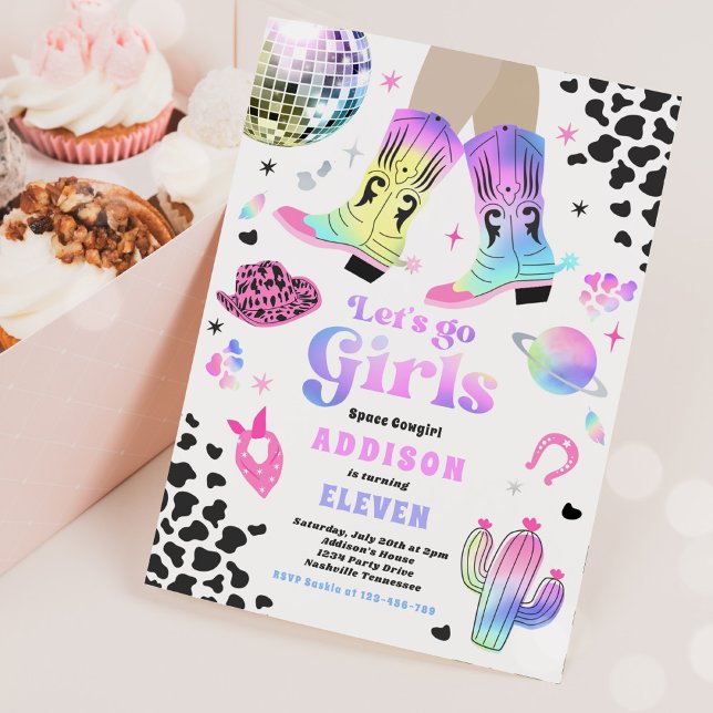 Invitation Cosmic Space Cowgirl Disco Rodéo fête d'anniversai (Créateur téléchargé)
