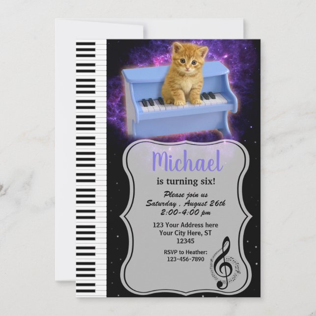 Invitation cosmique Universe de chats de piano (Devant)