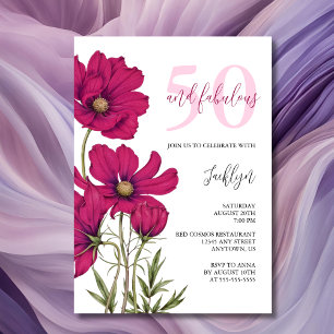 Invitation Cosmos rose foncé Fleur de verdure Anniversaire