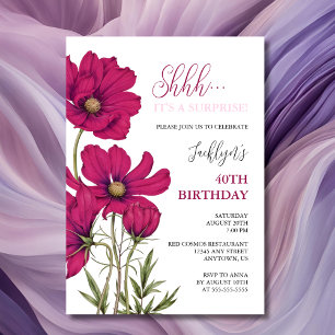 Invitation Cosmos rose foncé Floral Surprise Anniversaire