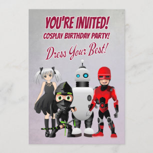 Invitation Cosplay Thème Anniversaire avec personnages