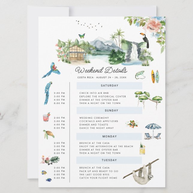 Invitation Costa Rica | Fin de semaine Mariage illustrée (Devant)