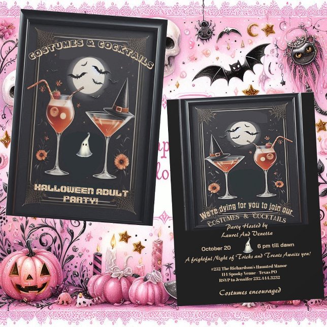 Invitation Costume & Cocktail Adulte Halloween Sorcière Casqu (Costume & Cocktail Adult Halloween Witch Hat Party Invitation)