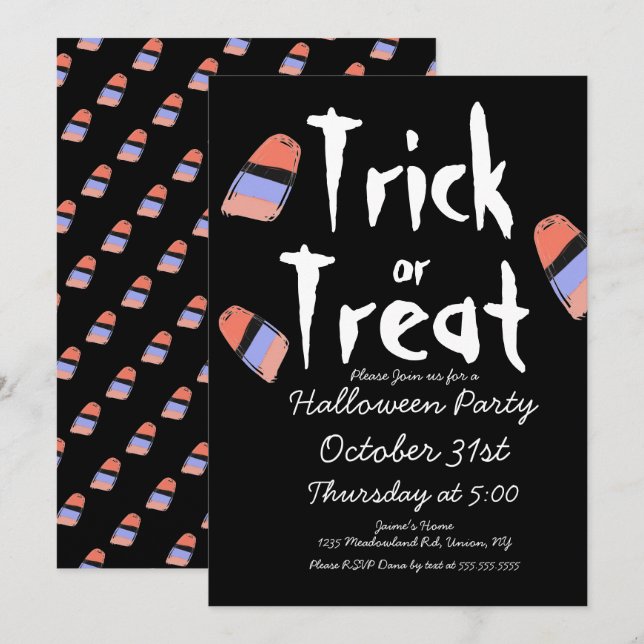 Invitation Costume de bonbons Trick or Treat Doodle Design No (Devant / Derrière)