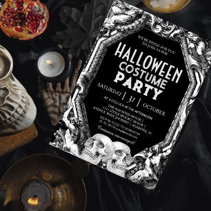 Invitation Costume de fête d'Halloween de crâne de gravure cl