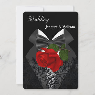 Invitation Costume de mariage noir blanc Tuxedo Rose Rouge Pr