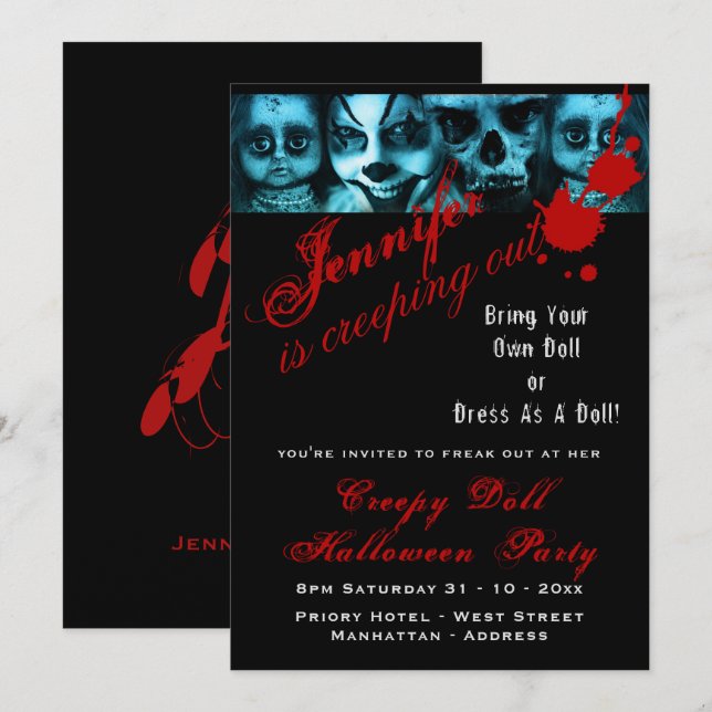 Invitation Costume de poupée déplaisante fête Halloween mal e (Devant / Derrière)