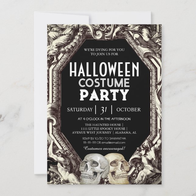 Invitation Costume d'Halloween adulte fête crâne gothique Vin (Devant)