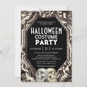 Invitation Costume d'Halloween adulte fête crâne gothique Vin