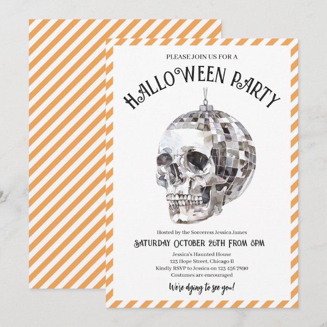 Invitation Costume d'Halloween adulte fête gothique Disco crâ (Devant / Derrière)