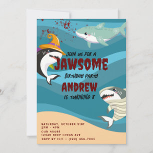 Invitation Costume d'Halloween Cute Shark à thème Océan Anniv