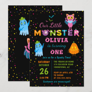 Invitation Costume d'Halloween Monster Rose Anniversaire