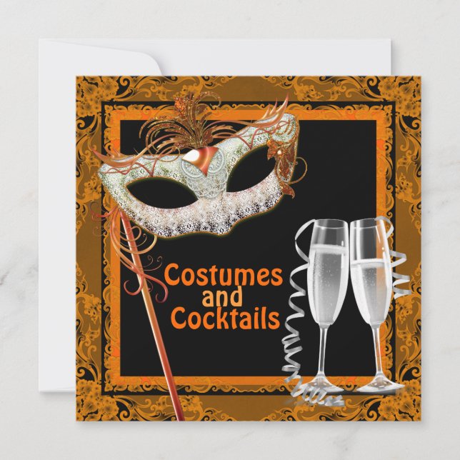Invitation Costume d'Halloween noir et orange (Devant)